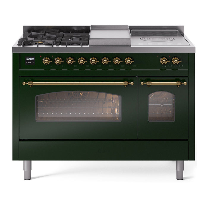 ILVE Nostalgie 48" Dual Fuel Range with 5 Sealed Burners Griddle French Top Triple Glass Door - UP48FSNMP