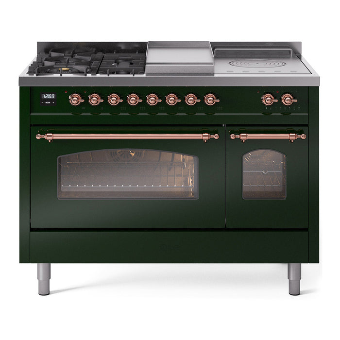 ILVE Nostalgie 48" Dual Fuel Range with 5 Sealed Burners Griddle French Top Triple Glass Door - UP48FSNMP