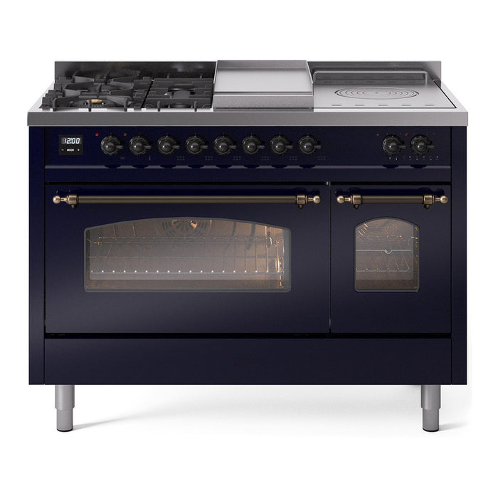 ILVE Nostalgie 48" Dual Fuel Range with 5 Sealed Burners Griddle French Top Triple Glass Door - UP48FSNMP
