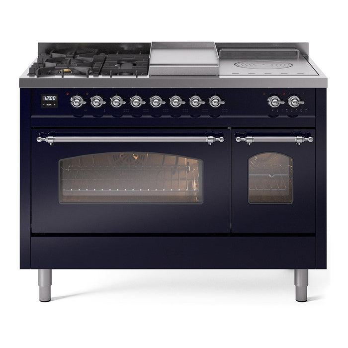 ILVE Nostalgie 48" Dual Fuel Range with 5 Sealed Burners Griddle French Top Triple Glass Door - UP48FSNMP