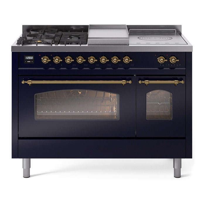 ILVE Nostalgie 48" Dual Fuel Range with 5 Sealed Burners Griddle French Top Triple Glass Door - UP48FSNMP