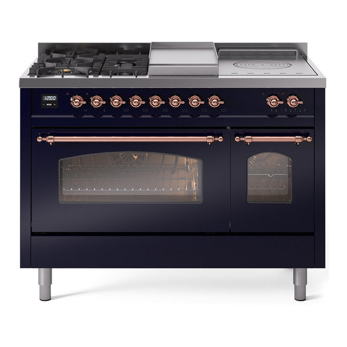 ILVE Nostalgie 48" Dual Fuel Range with 5 Sealed Burners Griddle French Top Triple Glass Door - UP48FSNMP