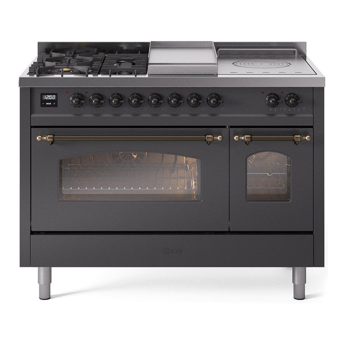 ILVE Nostalgie 48" Dual Fuel Range with 5 Sealed Burners Griddle French Top Triple Glass Door - UP48FSNMP