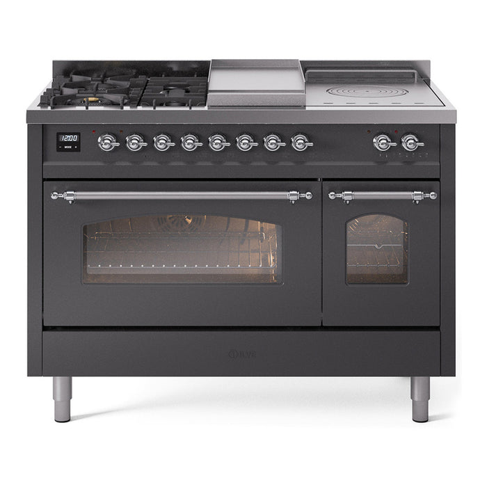 ILVE Nostalgie 48" Dual Fuel Range with 5 Sealed Burners Griddle French Top Triple Glass Door - UP48FSNMP