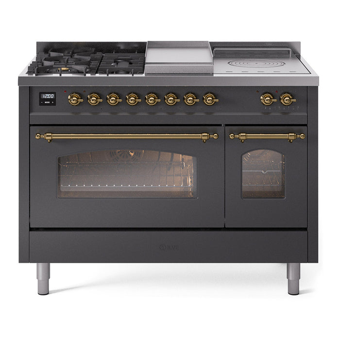 ILVE Nostalgie 48" Dual Fuel Range with 5 Sealed Burners Griddle French Top Triple Glass Door - UP48FSNMP