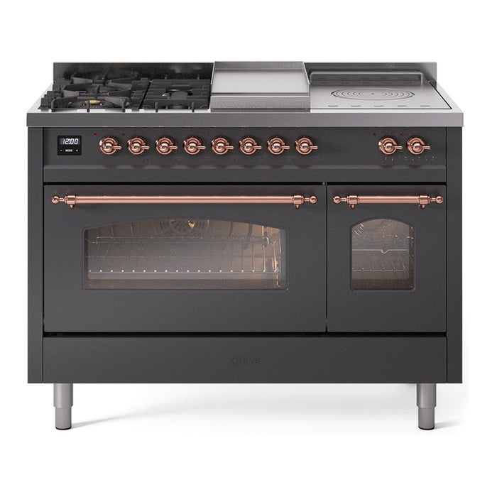 ILVE Nostalgie 48" Dual Fuel Range with 5 Sealed Burners Griddle French Top Triple Glass Door - UP48FSNMP