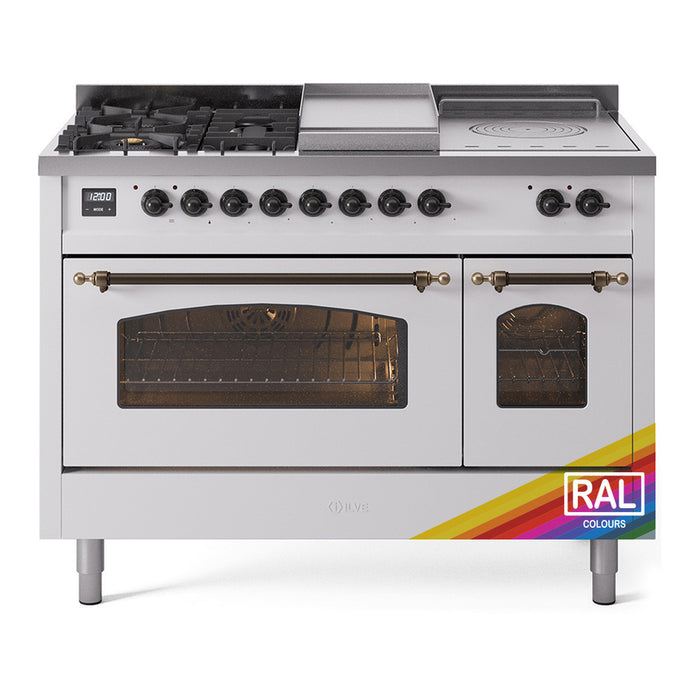 ILVE Nostalgie 48" Dual Fuel Range with 5 Sealed Burners Griddle French Top Triple Glass Door - UP48FSNMP