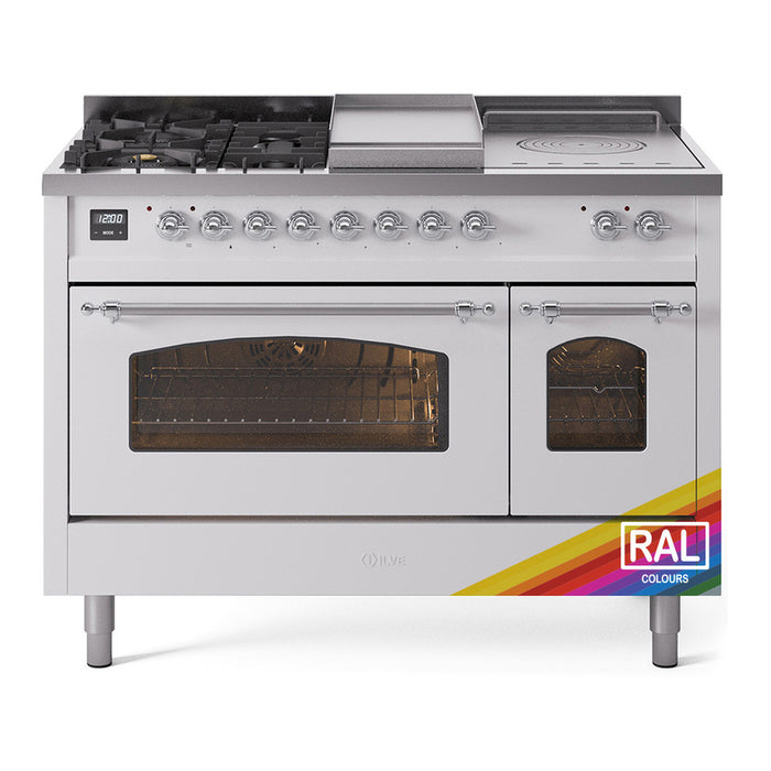 ILVE Nostalgie 48" Dual Fuel Range with 5 Sealed Burners Griddle French Top Triple Glass Door - UP48FSNMP