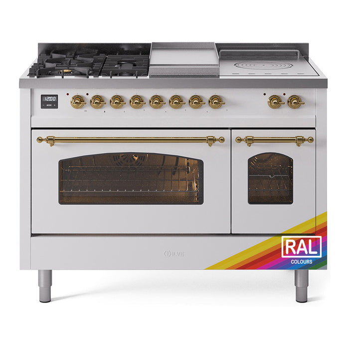 ILVE Nostalgie 48" Dual Fuel Range with 5 Sealed Burners Griddle French Top Triple Glass Door - UP48FSNMP