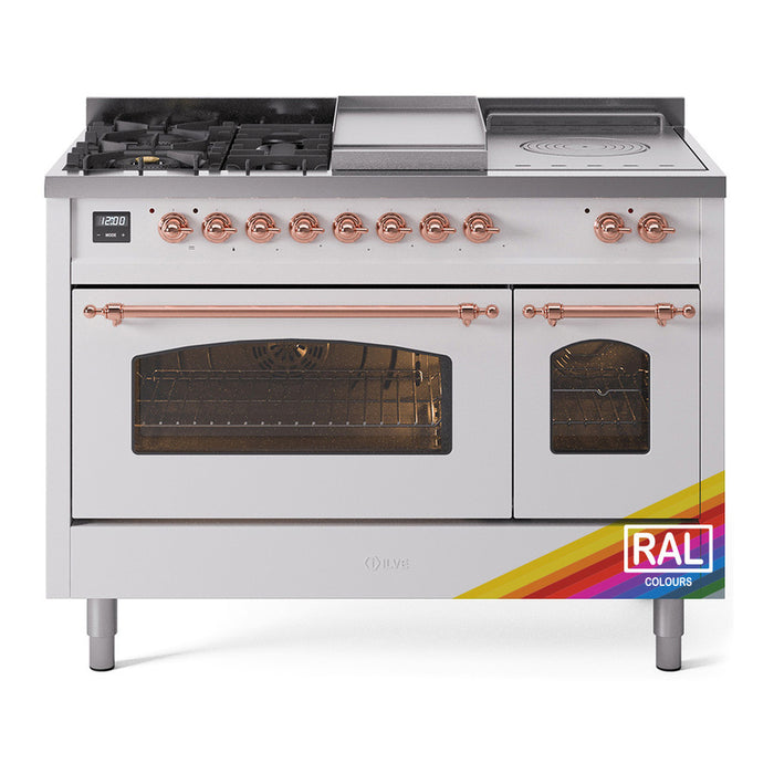 ILVE Nostalgie 48" Dual Fuel Range with 5 Sealed Burners Griddle French Top Triple Glass Door - UP48FSNMP