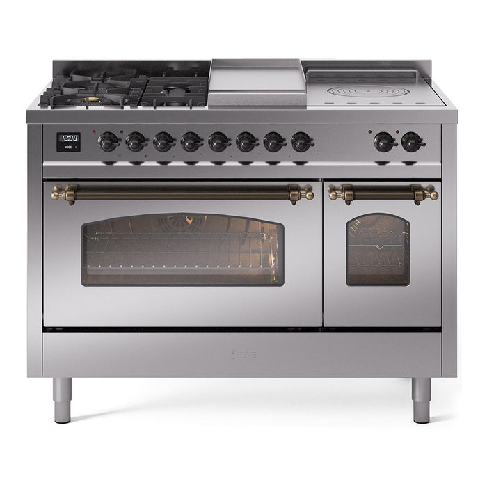 ILVE Nostalgie 48" Dual Fuel Range with 5 Sealed Burners Griddle French Top Triple Glass Door - UP48FSNMP