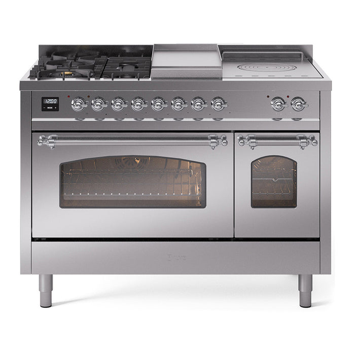 ILVE Nostalgie 48" Dual Fuel Range with 5 Sealed Burners Griddle French Top Triple Glass Door - UP48FSNMP