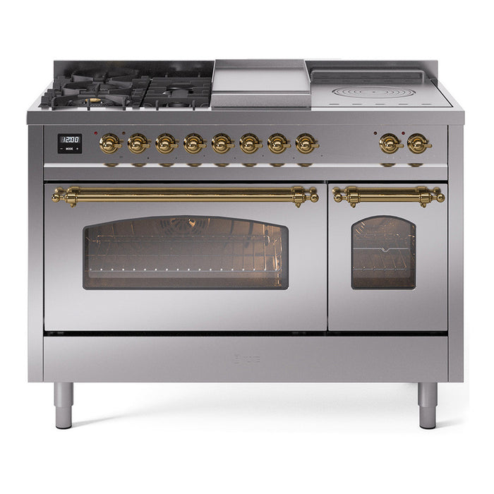 ILVE Nostalgie 48" Dual Fuel Range with 5 Sealed Burners Griddle French Top Triple Glass Door - UP48FSNMP