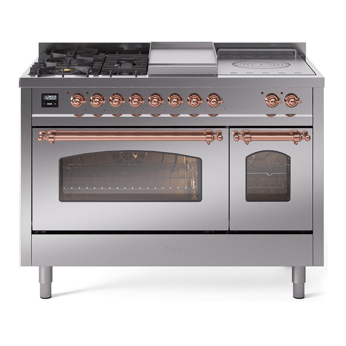 ILVE Nostalgie 48" Dual Fuel Range with 5 Sealed Burners Griddle French Top Triple Glass Door - UP48FSNMP