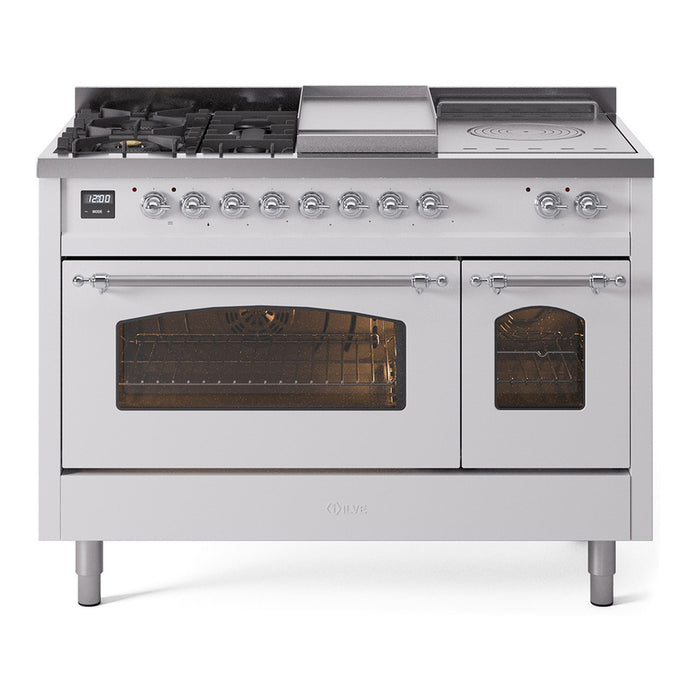 ILVE Nostalgie 48" Dual Fuel Range with 5 Sealed Burners Griddle French Top Triple Glass Door - UP48FSNMP