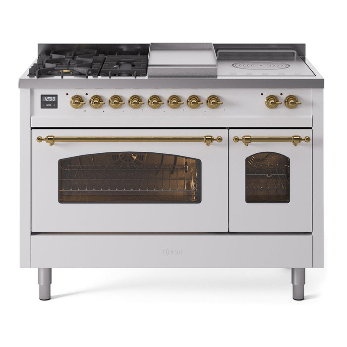 ILVE Nostalgie 48" Dual Fuel Range with 5 Sealed Burners Griddle French Top Triple Glass Door - UP48FSNMP