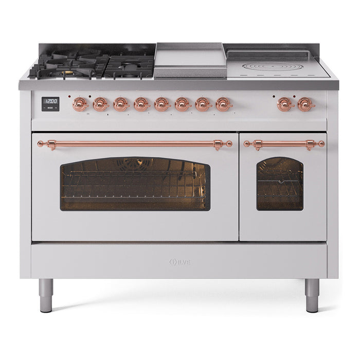 ILVE Nostalgie 48" Dual Fuel Range with 5 Sealed Burners Griddle French Top Triple Glass Door - UP48FSNMP