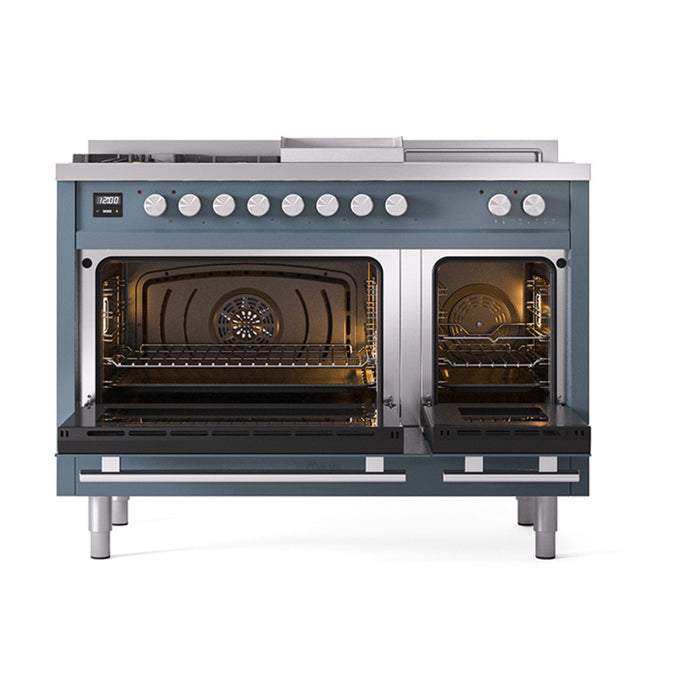 ILVE Professional Plus II 48" Dual Fuel Range with 5 Sealed Burners + Griddle + French Top Solid Door - UP48FSQMP