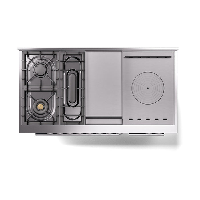 ILVE Professional Plus II 48" Dual Fuel Range with 5 Sealed Burners + Griddle + French Top Solid Door - UP48FSQMP