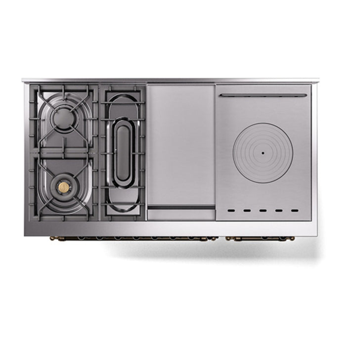 ILVE Nostalgie II 48" Dual Fuel Range with 5 Sealed Burners + Griddle + French Top Solid Door - UP48FSQNMP