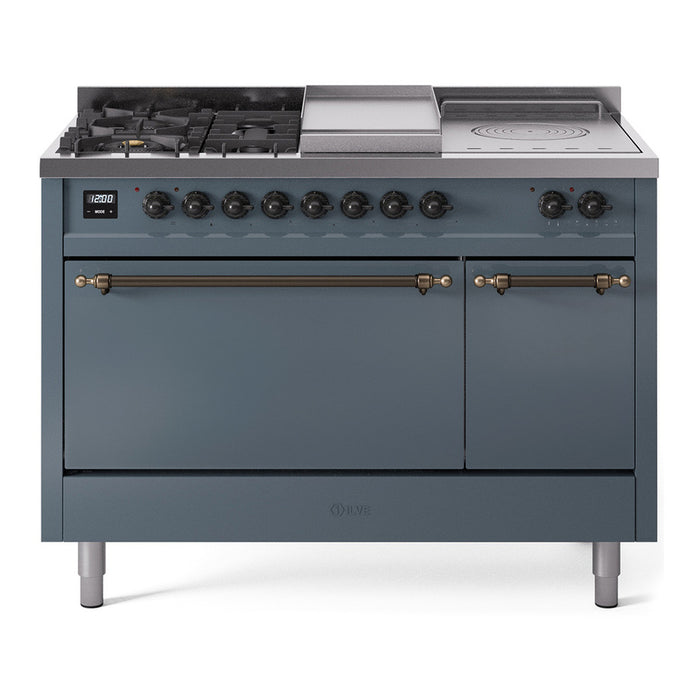 ILVE Nostalgie II 48" Dual Fuel Range with 5 Sealed Burners + Griddle + French Top Solid Door - UP48FSQNMP