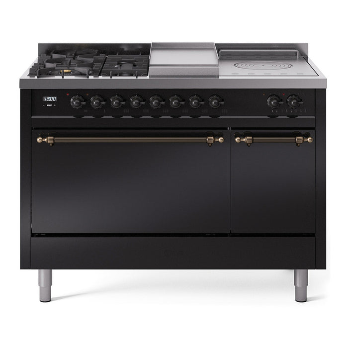 ILVE Nostalgie II 48" Dual Fuel Range with 5 Sealed Burners + Griddle + French Top Solid Door - UP48FSQNMP