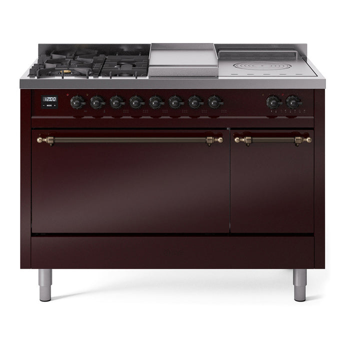 ILVE Nostalgie II 48" Dual Fuel Range with 5 Sealed Burners + Griddle + French Top Solid Door - UP48FSQNMP