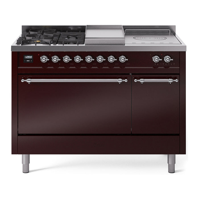 ILVE Nostalgie II 48" Dual Fuel Range with 5 Sealed Burners + Griddle + French Top Solid Door - UP48FSQNMP