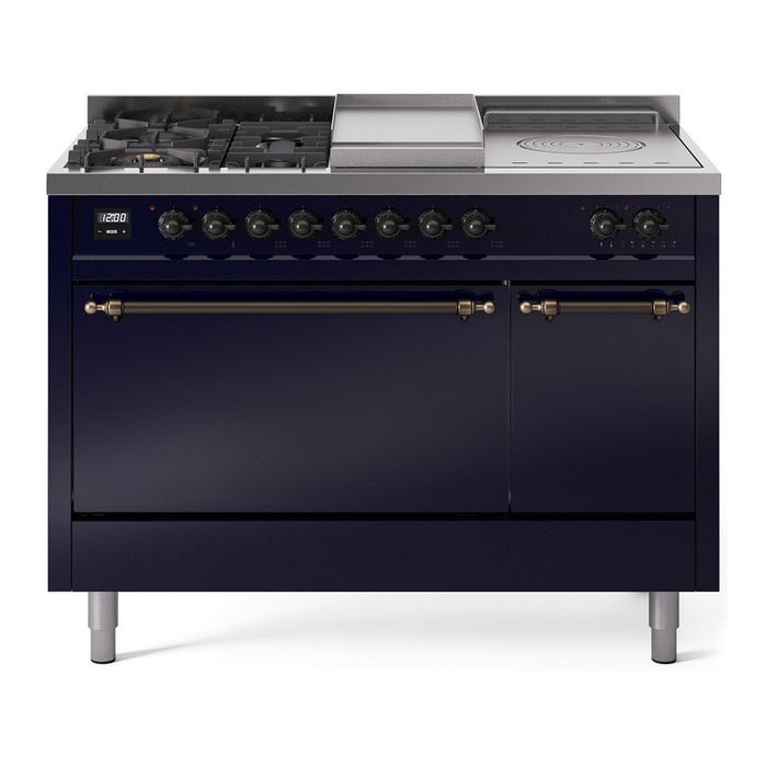 ILVE Nostalgie II 48" Dual Fuel Range with 5 Sealed Burners + Griddle + French Top Solid Door - UP48FSQNMP