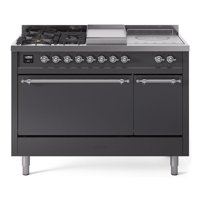 ILVE Nostalgie II 48" Dual Fuel Range with 5 Sealed Burners + Griddle + French Top Solid Door - UP48FSQNMP