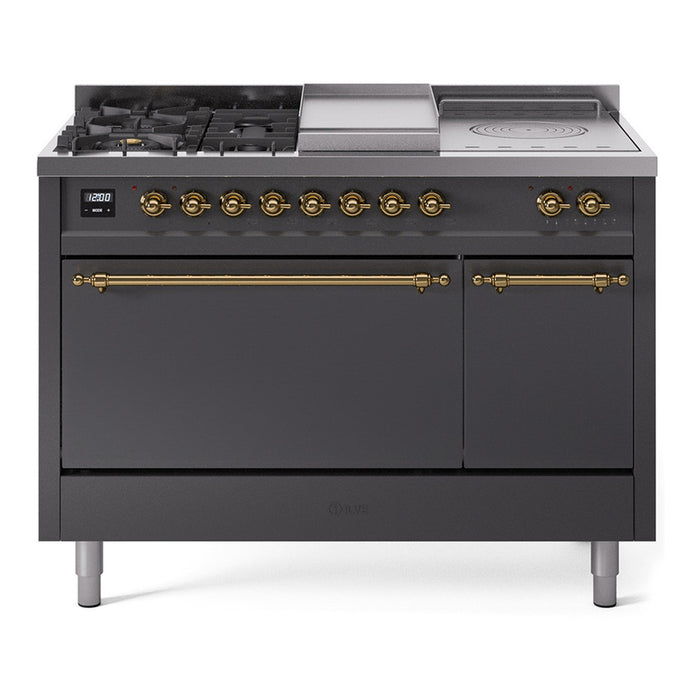 ILVE Nostalgie II 48" Dual Fuel Range with 5 Sealed Burners + Griddle + French Top Solid Door - UP48FSQNMP