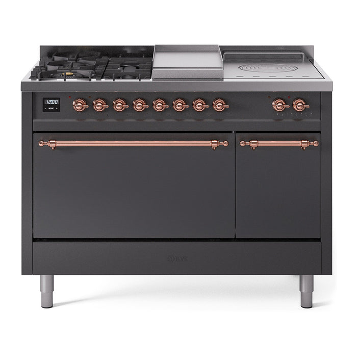 ILVE Nostalgie II 48" Dual Fuel Range with 5 Sealed Burners + Griddle + French Top Solid Door - UP48FSQNMP