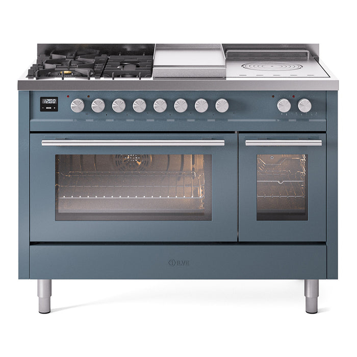 ILVE Professional Plus II 48" Dual Fuel Range with 5 Sealed Burners Griddle French Top Triple Glass Door - UP48FSWMP