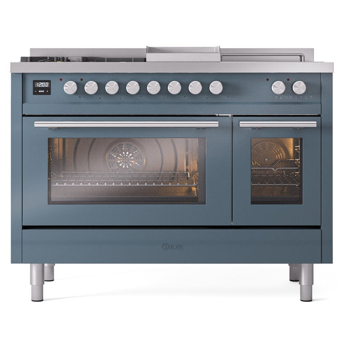 ILVE Professional Plus II 48" Dual Fuel Range with 5 Sealed Burners Griddle French Top Triple Glass Door - UP48FSWMP