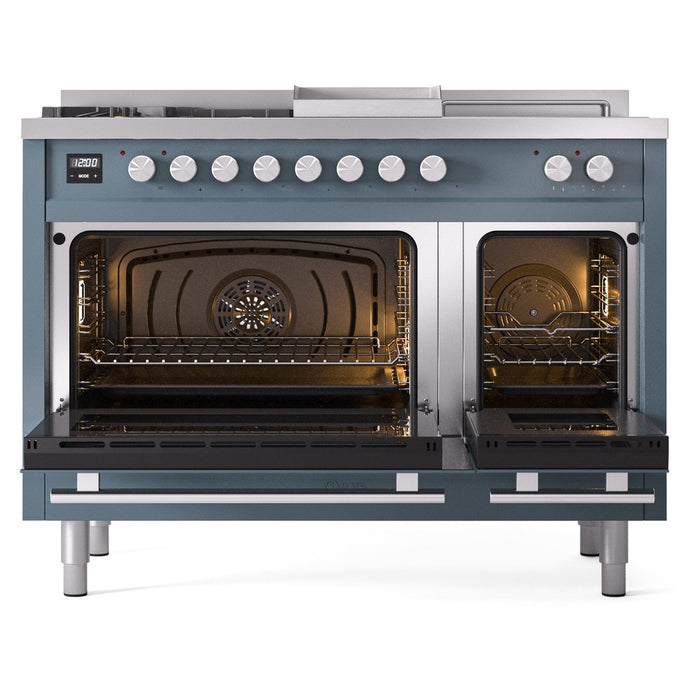 ILVE Professional Plus II 48" Dual Fuel Range with 5 Sealed Burners Griddle French Top Triple Glass Door - UP48FSWMP