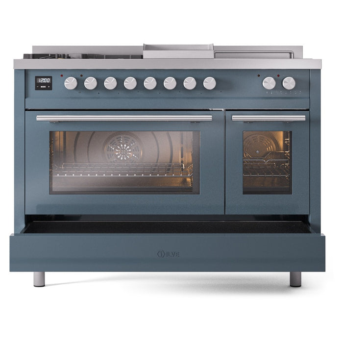 ILVE Professional Plus II 48" Dual Fuel Range with 5 Sealed Burners Griddle French Top Triple Glass Door - UP48FSWMP
