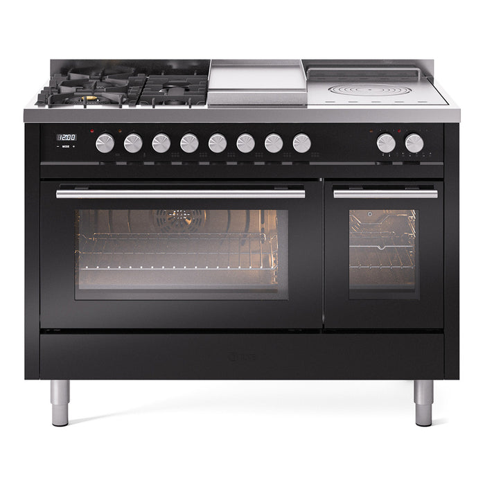 ILVE Professional Plus II 48" Dual Fuel Range with 5 Sealed Burners Griddle French Top Triple Glass Door - UP48FSWMP