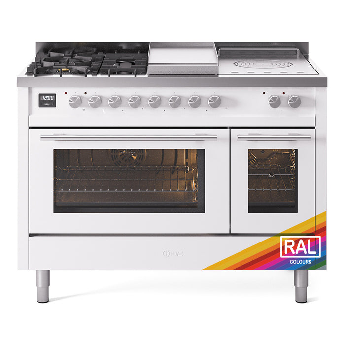 ILVE Professional Plus II 48" Dual Fuel Range with 5 Sealed Burners Griddle French Top Triple Glass Door - UP48FSWMP