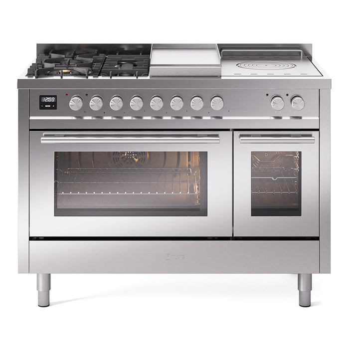 ILVE Professional Plus II 48" Dual Fuel Range with 5 Sealed Burners Griddle French Top Triple Glass Door - UP48FSWMP