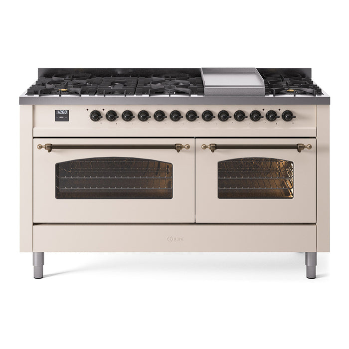 ILVE Nostalgie 60" Dual Fuel Range with 9 Sealed Burners Griddle Triple Glass Door - UP60FNMP
