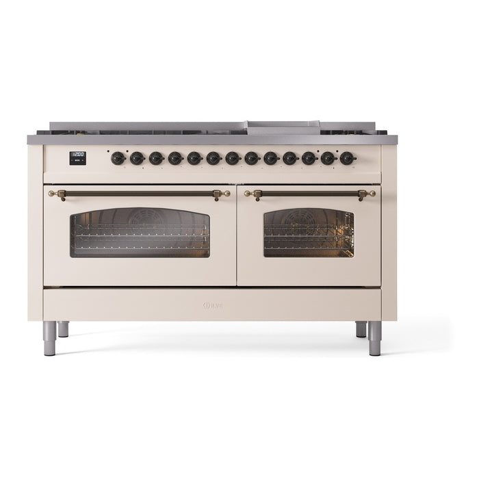 ILVE Nostalgie 60" Dual Fuel Range with 9 Sealed Burners Griddle Triple Glass Door - UP60FNMP