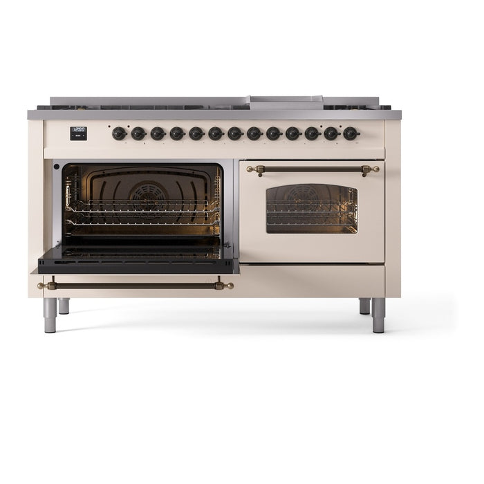 ILVE Nostalgie 60" Dual Fuel Range with 9 Sealed Burners Griddle Triple Glass Door - UP60FNMP