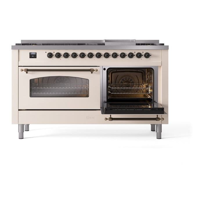 ILVE Nostalgie 60" Dual Fuel Range with 9 Sealed Burners Griddle Triple Glass Door - UP60FNMP