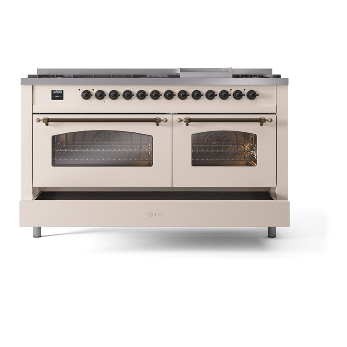ILVE Nostalgie 60" Dual Fuel Range with 9 Sealed Burners Griddle Triple Glass Door - UP60FNMP