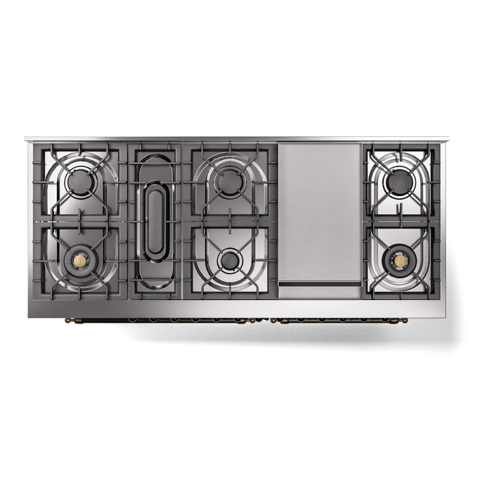 ILVE Nostalgie 60" Dual Fuel Range with 9 Sealed Burners Griddle Triple Glass Door - UP60FNMP