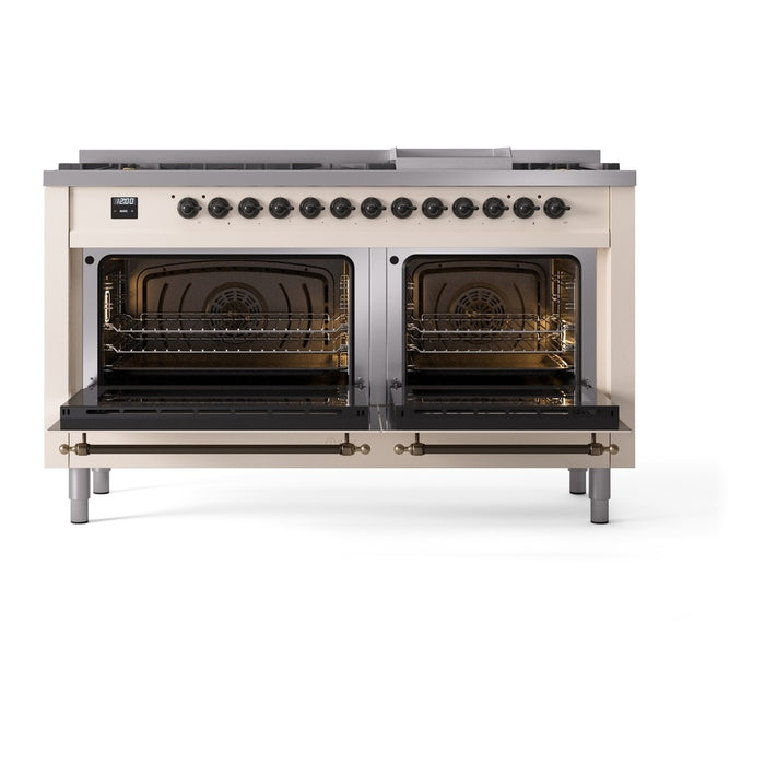 ILVE Nostalgie 60" Dual Fuel Range with 9 Sealed Burners Griddle Triple Glass Door - UP60FNMP