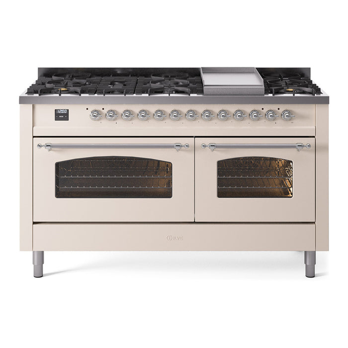 ILVE Nostalgie 60" Dual Fuel Range with 9 Sealed Burners Griddle Triple Glass Door - UP60FNMP