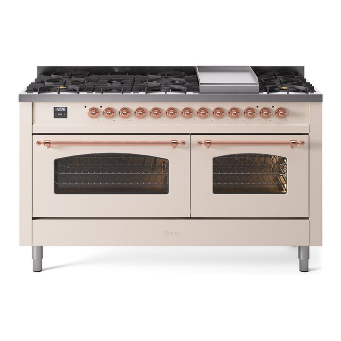 ILVE Nostalgie 60" Dual Fuel Range with 9 Sealed Burners Griddle Triple Glass Door - UP60FNMP