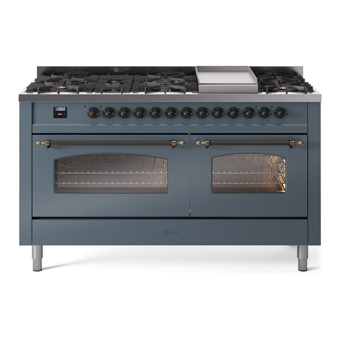 ILVE Nostalgie 60" Dual Fuel Range with 9 Sealed Burners Griddle Triple Glass Door - UP60FNMP