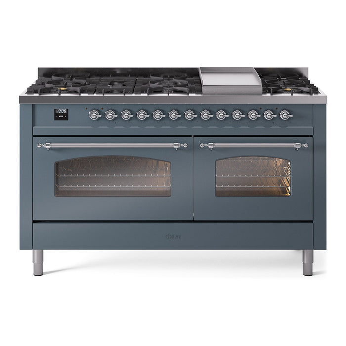 ILVE Nostalgie 60" Dual Fuel Range with 9 Sealed Burners Griddle Triple Glass Door - UP60FNMP